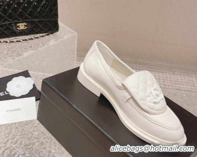 Top Grade Chanel Canvas Loafers with Matte CC Foldover Optic White 901042