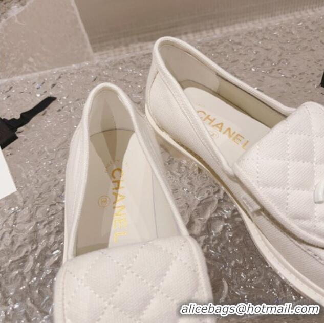 Top Grade Chanel Canvas Loafers with Matte CC Foldover Optic White 901042