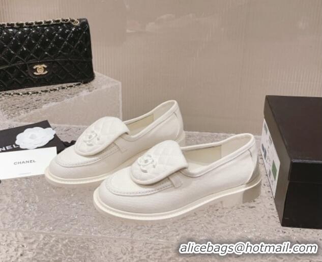 Top Grade Chanel Canvas Loafers with Matte CC Foldover Optic White 901042