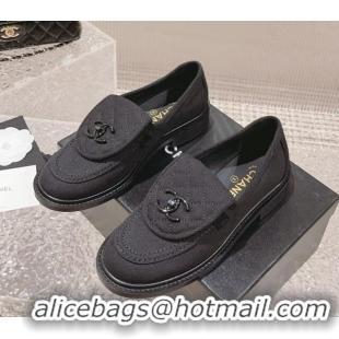 Durable Chanel Canvas Loafers with Matte CC Foldover Black 901043