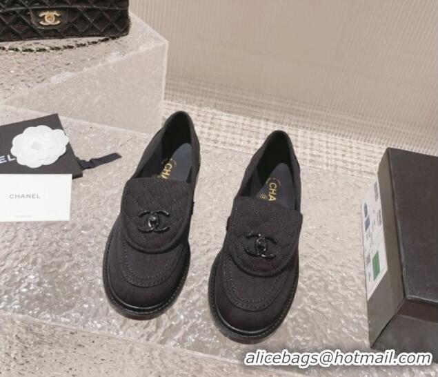 Durable Chanel Canvas Loafers with Matte CC Foldover Black 901043