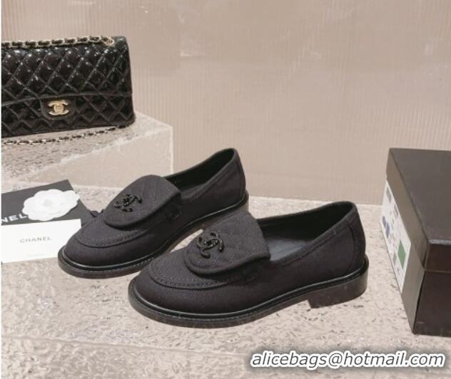 Durable Chanel Canvas Loafers with Matte CC Foldover Black 901043