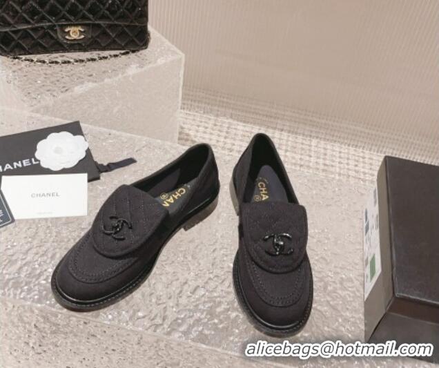 Durable Chanel Canvas Loafers with Matte CC Foldover Black 901043