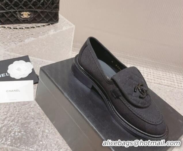 Durable Chanel Canvas Loafers with Matte CC Foldover Black 901043