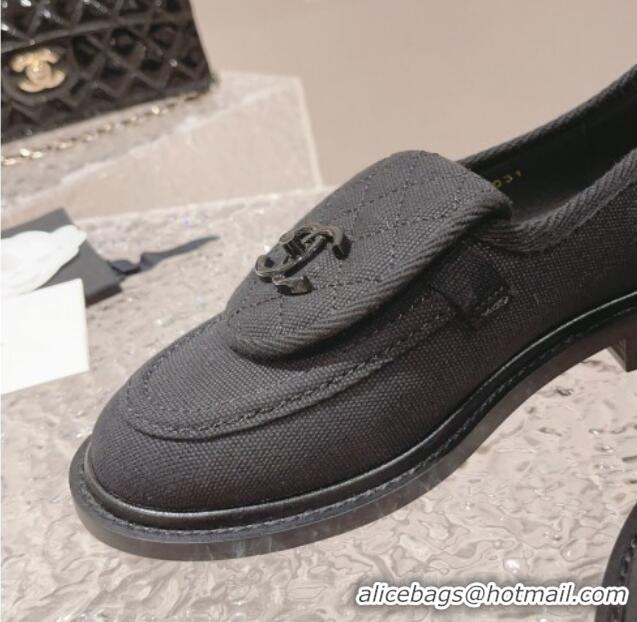 Durable Chanel Canvas Loafers with Matte CC Foldover Black 901043