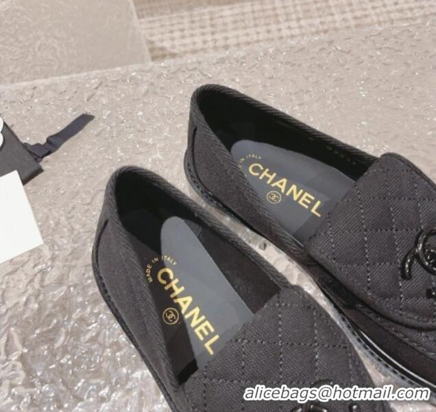 Durable Chanel Canvas Loafers with Matte CC Foldover Black 901043