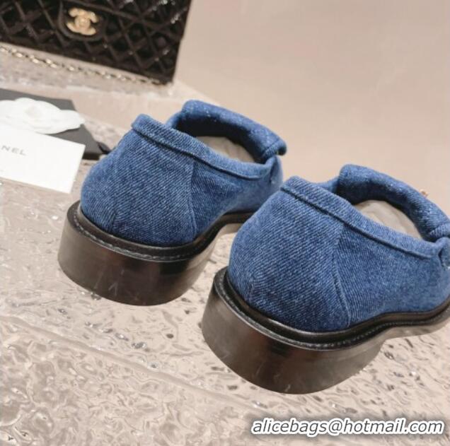 Good Quality Chanel Blue Denim Loafers with Crystal CC Foldover 901044