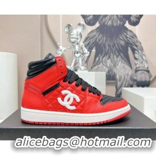 Perfect Chanel Quilted Calfskin High-top Sneakers Black/Red 901045