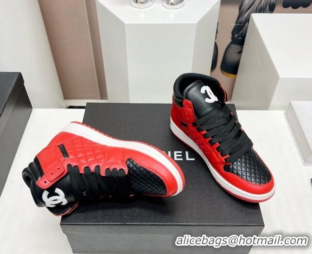 Perfect Chanel Quilted Calfskin High-top Sneakers Black/Red 901045