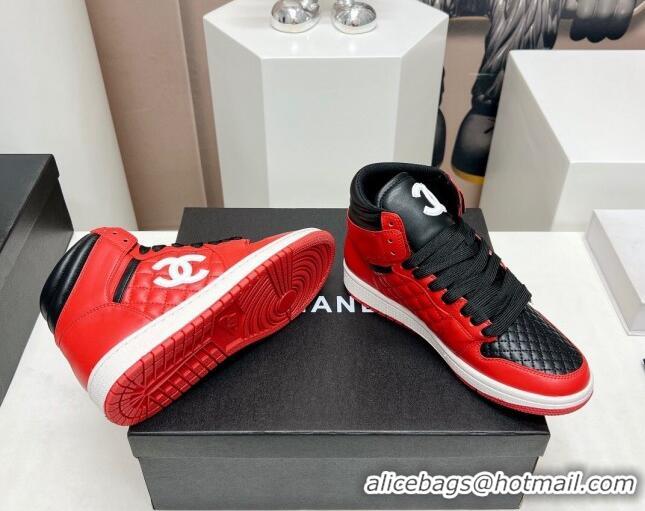 Perfect Chanel Quilted Calfskin High-top Sneakers Black/Red 901045