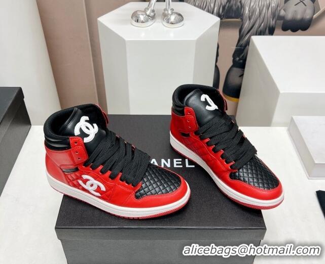 Perfect Chanel Quilted Calfskin High-top Sneakers Black/Red 901045