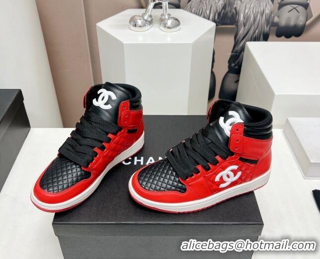 Perfect Chanel Quilted Calfskin High-top Sneakers Black/Red 901045