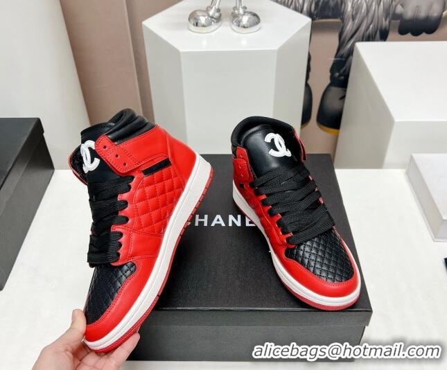 Perfect Chanel Quilted Calfskin High-top Sneakers Black/Red 901045