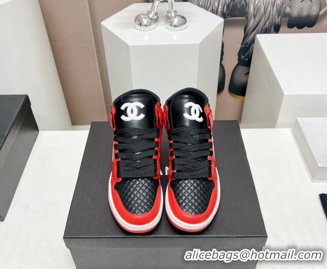 Perfect Chanel Quilted Calfskin High-top Sneakers Black/Red 901045