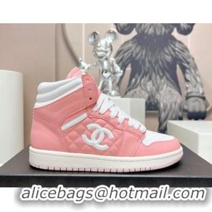 Buy Luxury Chanel Quilted Calfskin High-top Sneakers Light Pink 901046