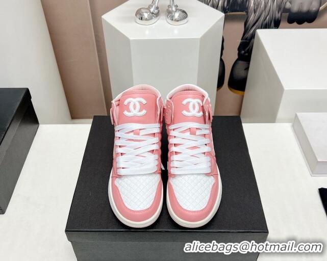 Buy Luxury Chanel Quilted Calfskin High-top Sneakers Light Pink 901046