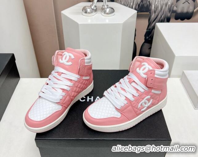 Buy Luxury Chanel Quilted Calfskin High-top Sneakers Light Pink 901046