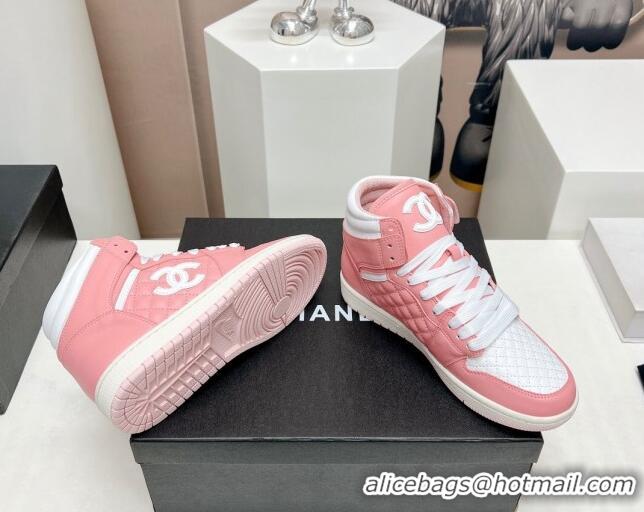 Buy Luxury Chanel Quilted Calfskin High-top Sneakers Light Pink 901046