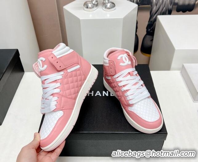 Buy Luxury Chanel Quilted Calfskin High-top Sneakers Light Pink 901046