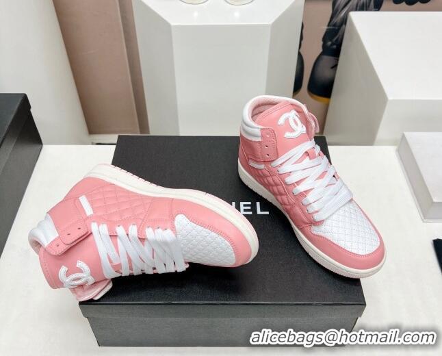 Buy Luxury Chanel Quilted Calfskin High-top Sneakers Light Pink 901046