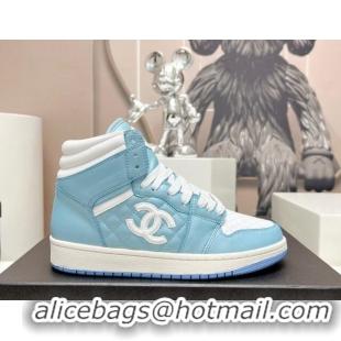 Low Price Chanel Quilted Calfskin High-top Sneakers Light Blue 901047