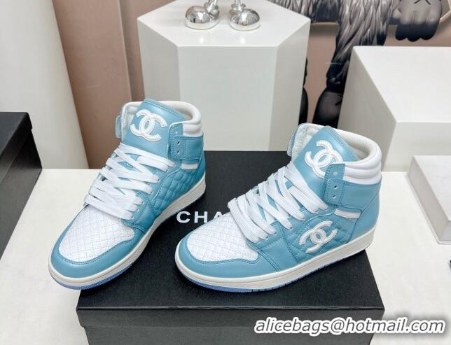 Low Price Chanel Quilted Calfskin High-top Sneakers Light Blue 901047