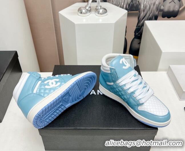 Low Price Chanel Quilted Calfskin High-top Sneakers Light Blue 901047