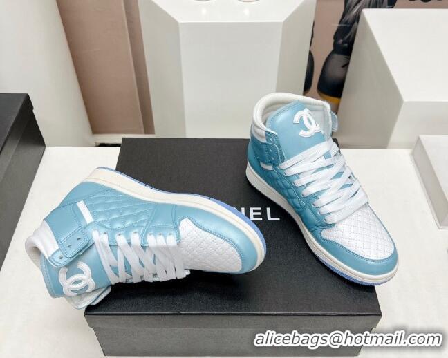 Low Price Chanel Quilted Calfskin High-top Sneakers Light Blue 901047