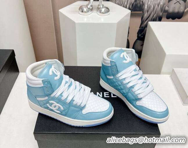 Low Price Chanel Quilted Calfskin High-top Sneakers Light Blue 901047