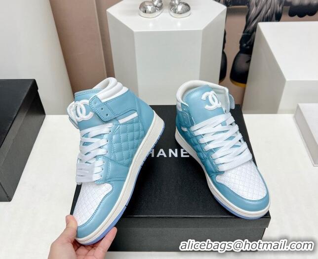 Low Price Chanel Quilted Calfskin High-top Sneakers Light Blue 901047