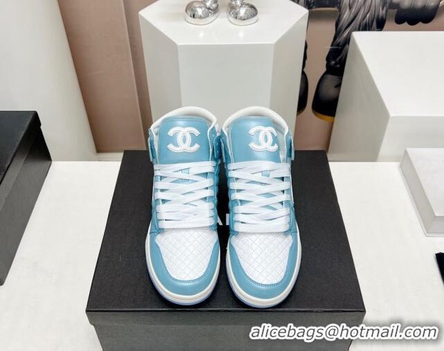 Low Price Chanel Quilted Calfskin High-top Sneakers Light Blue 901047