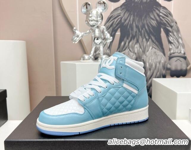 Low Price Chanel Quilted Calfskin High-top Sneakers Light Blue 901047