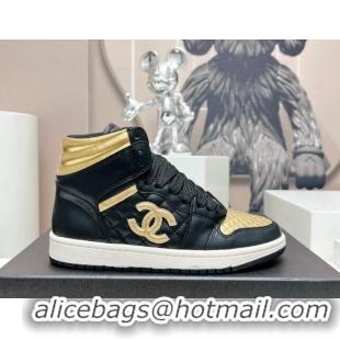 Good Taste Chanel Quilted Calfskin High-top Sneakers Black/Gold 901048