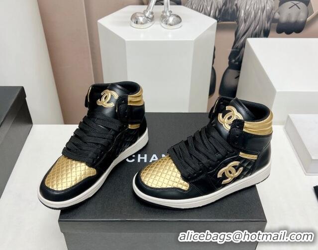 Good Taste Chanel Quilted Calfskin High-top Sneakers Black/Gold 901048