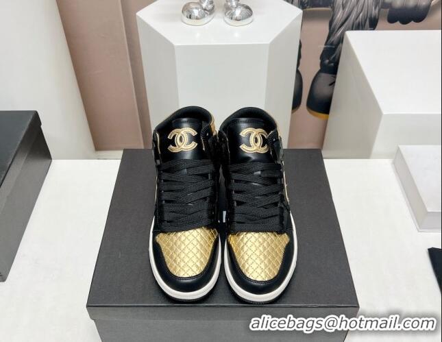 Good Taste Chanel Quilted Calfskin High-top Sneakers Black/Gold 901048