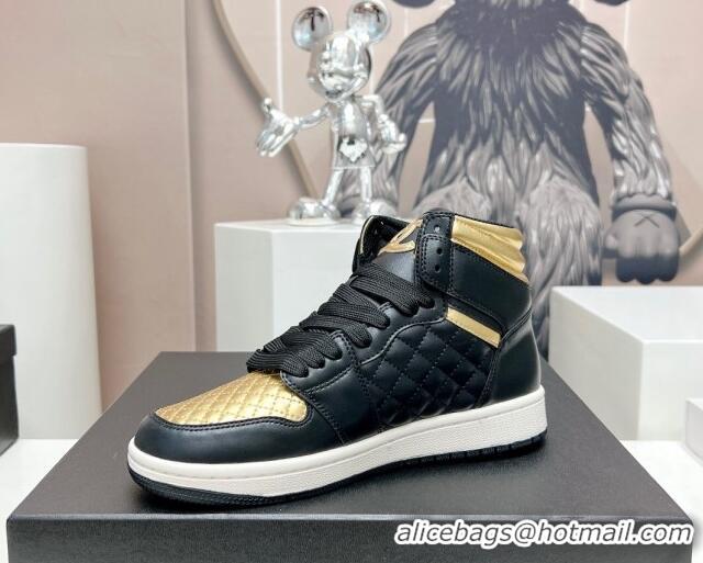 Good Taste Chanel Quilted Calfskin High-top Sneakers Black/Gold 901048