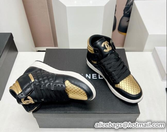 Good Taste Chanel Quilted Calfskin High-top Sneakers Black/Gold 901048