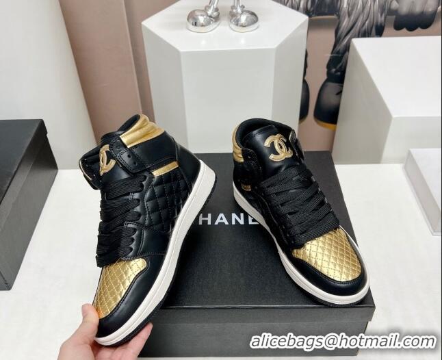 Good Taste Chanel Quilted Calfskin High-top Sneakers Black/Gold 901048