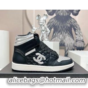 Charming Chanel Quilted Calfskin High-top Sneakers Black/Silver 901049