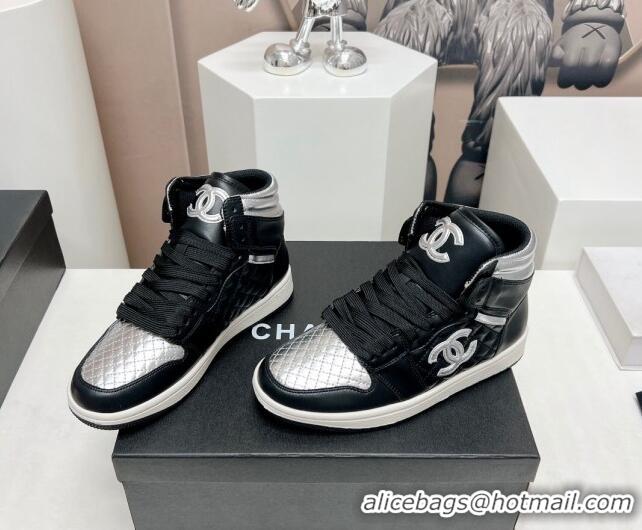 Charming Chanel Quilted Calfskin High-top Sneakers Black/Silver 901049