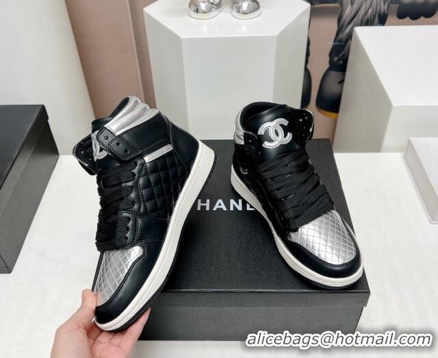 Charming Chanel Quilted Calfskin High-top Sneakers Black/Silver 901049