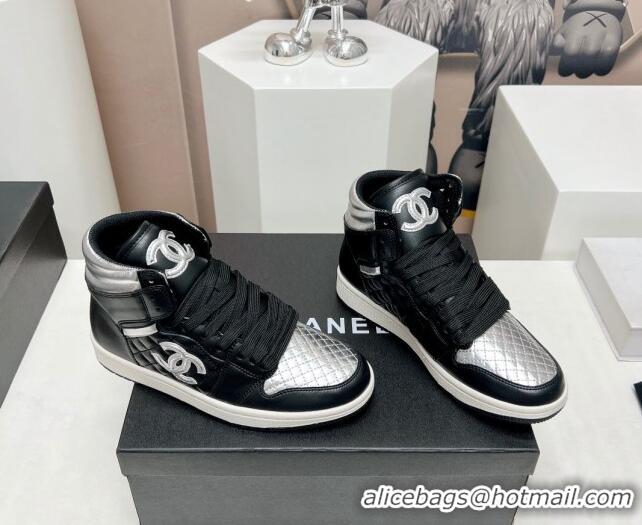 Charming Chanel Quilted Calfskin High-top Sneakers Black/Silver 901049