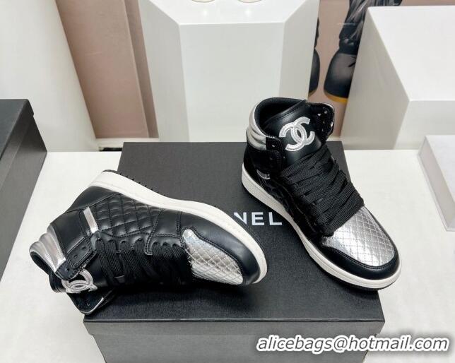 Charming Chanel Quilted Calfskin High-top Sneakers Black/Silver 901049