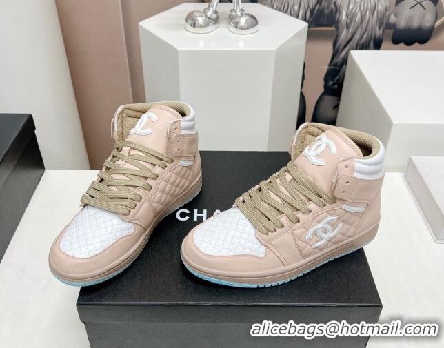 Unique Style Chanel Quilted Calfskin High-top Sneakers Nude Pink 901050