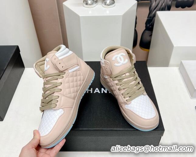 Unique Style Chanel Quilted Calfskin High-top Sneakers Nude Pink 901050