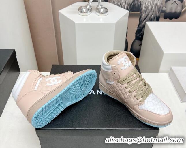 Unique Style Chanel Quilted Calfskin High-top Sneakers Nude Pink 901050