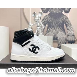 Elegant Chanel Quilted Calfskin High-top Sneakers White/Black 901051