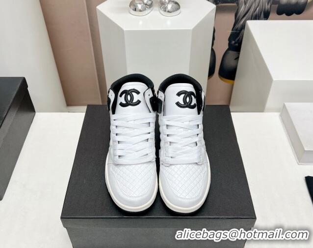 Elegant Chanel Quilted Calfskin High-top Sneakers White/Black 901051