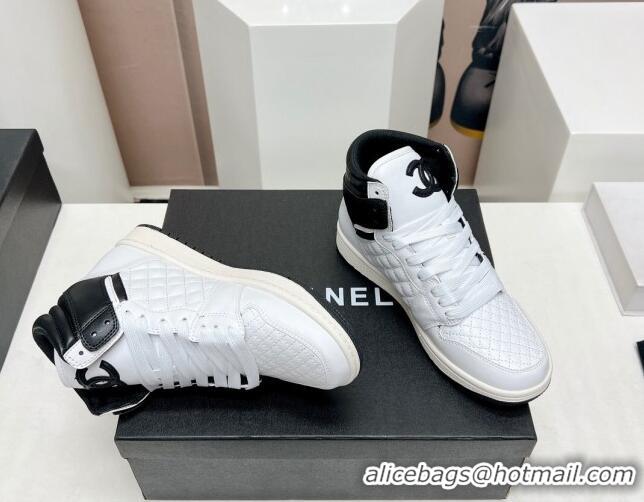 Elegant Chanel Quilted Calfskin High-top Sneakers White/Black 901051