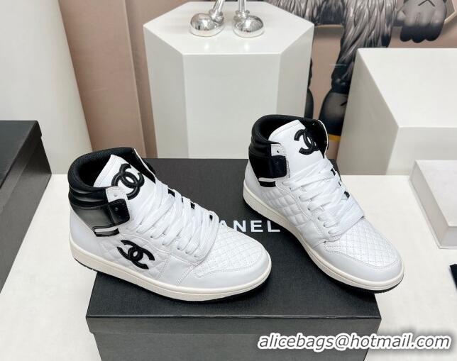 Elegant Chanel Quilted Calfskin High-top Sneakers White/Black 901051